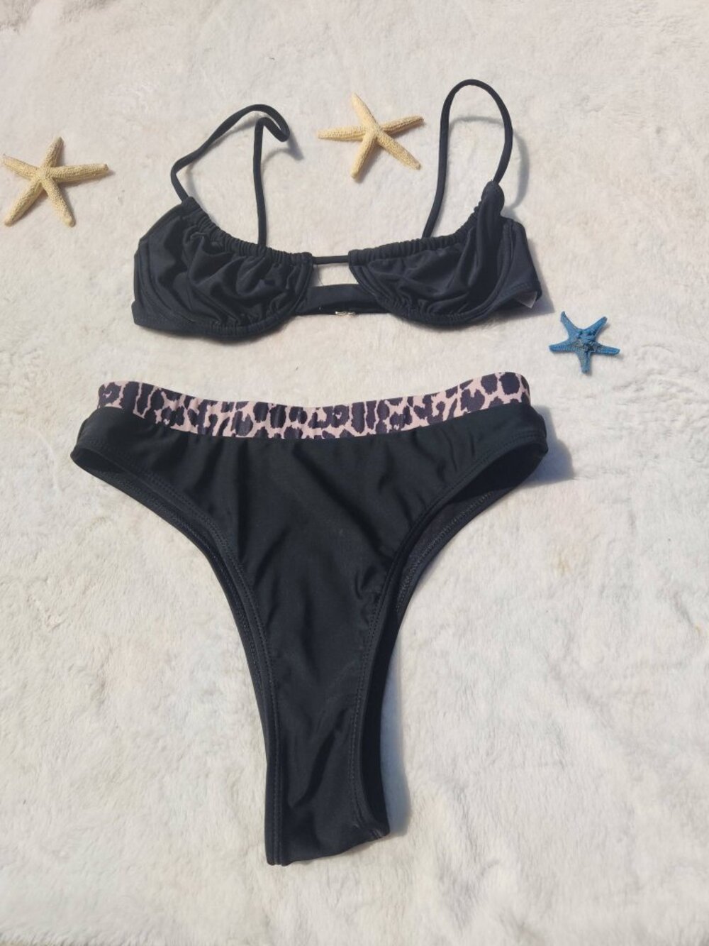Small Women's Black Leopard 2pc Bikini Bathing Suit Swimwear Beach Pool Sexy